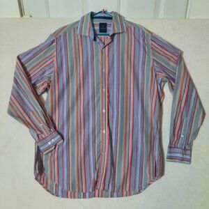 Men's Tailorbyrd Premium Cotton Bold Professional Multi-Color Stripe Dress Shirt